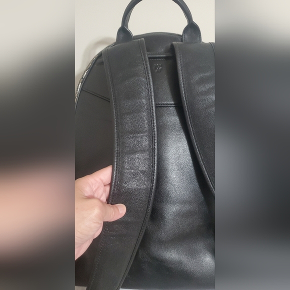 MCM Metallic Gray Cracked Leather Backpack - Picture 7 of 17
